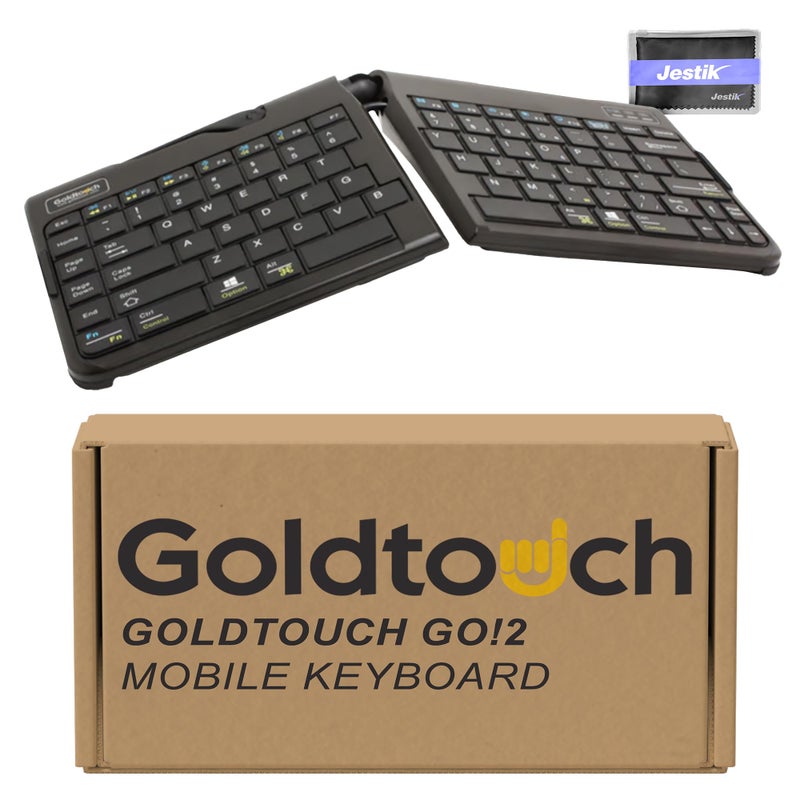 Goldtouch Go!2 Mobile Keyboard (GTP-0044) - Portable Foldable Travel Ergonomic Keyboard with USB for PC & Mac, Plus Jestik Microfiber Cloth - Value Bundle - Image 1
